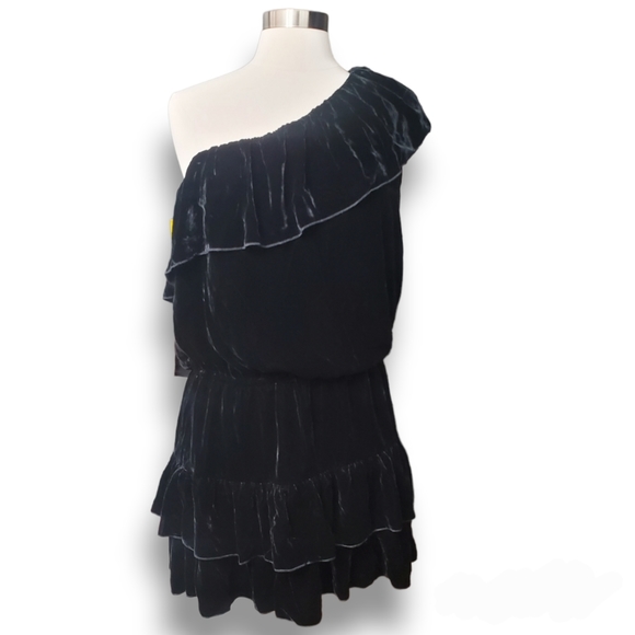 Joie Black Velvet One-Shoulder Dress - Picture 8 of 13